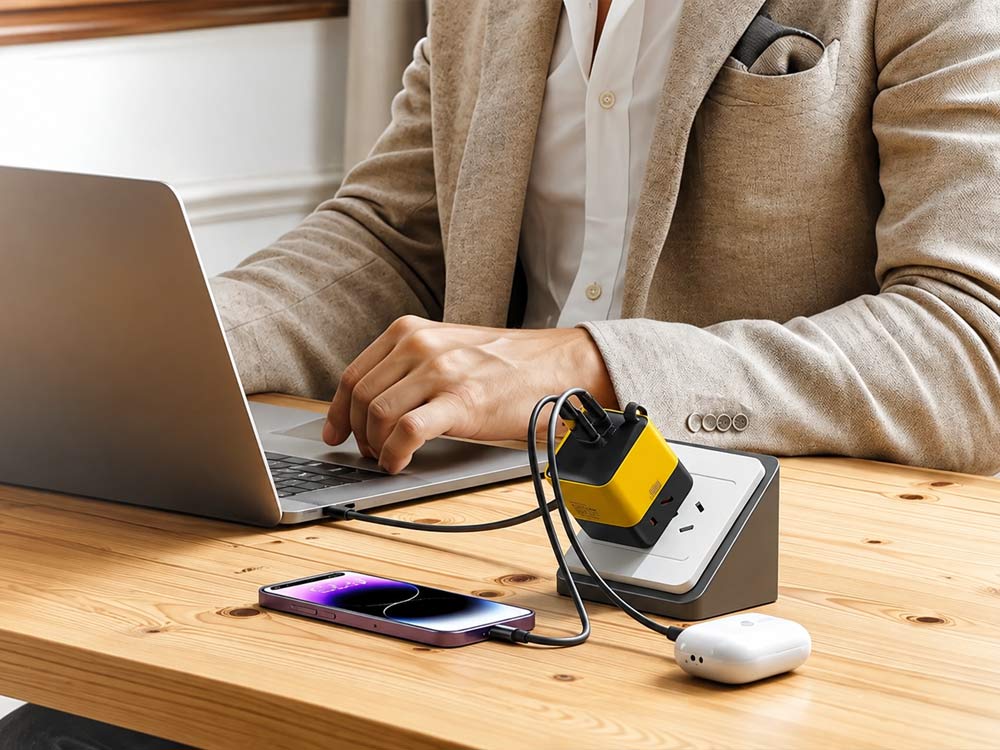 65W All-in-One Fast Charger with Built-In Retractable USB-C Cable