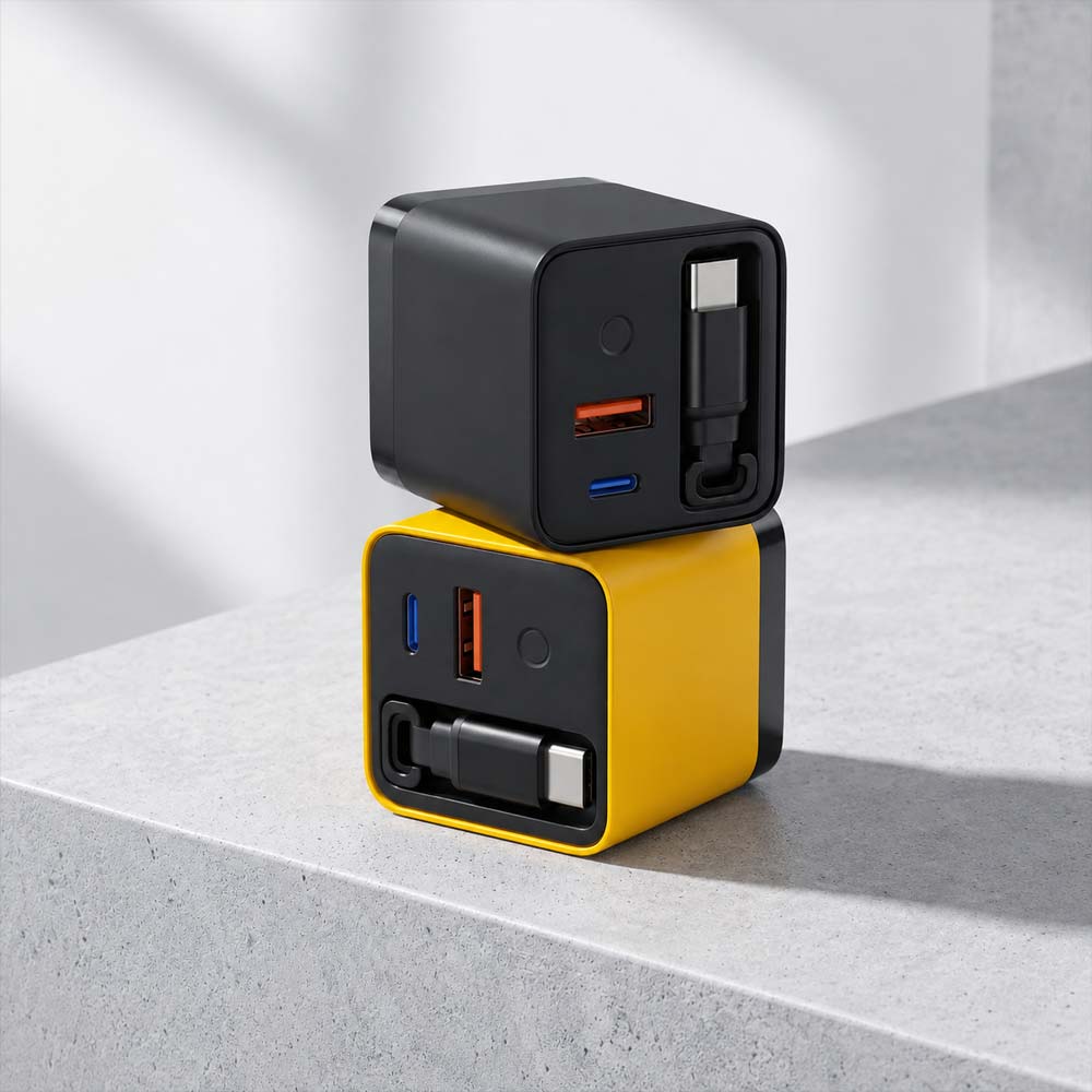 65W All-in-One Fast Charger with Built-In Retractable USB-C Cable