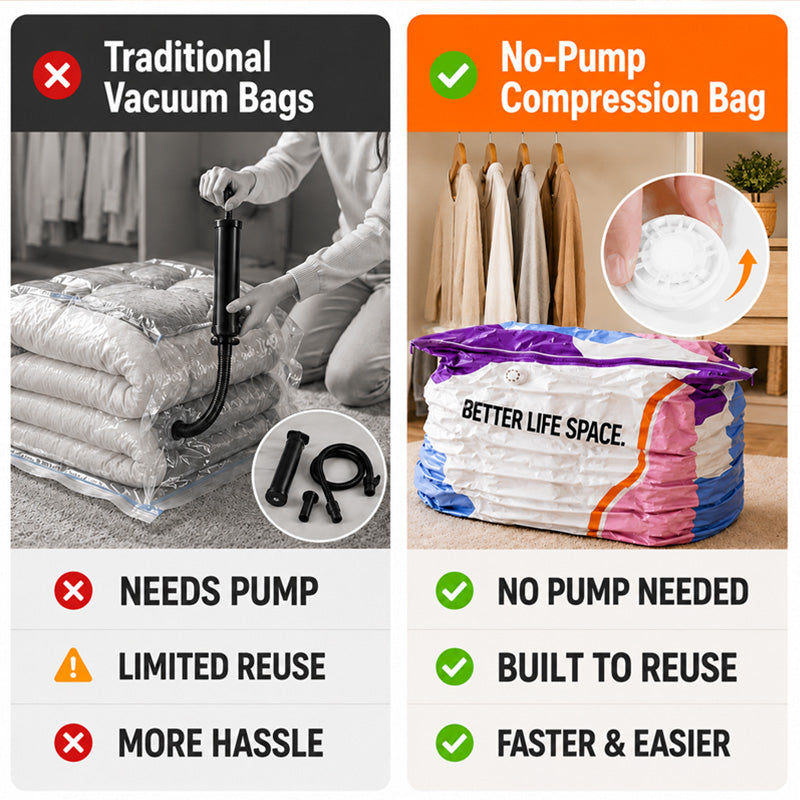 2026 HOT SALE✨ 50% OFF! 🔥No‑Pump Vacuum Storage Bags – Press & seal, no pump needed.