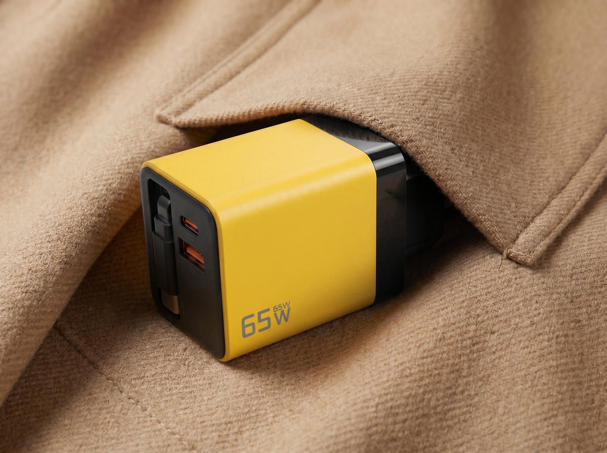 65W All-in-One Fast Charger with Built-In Retractable USB-C Cable