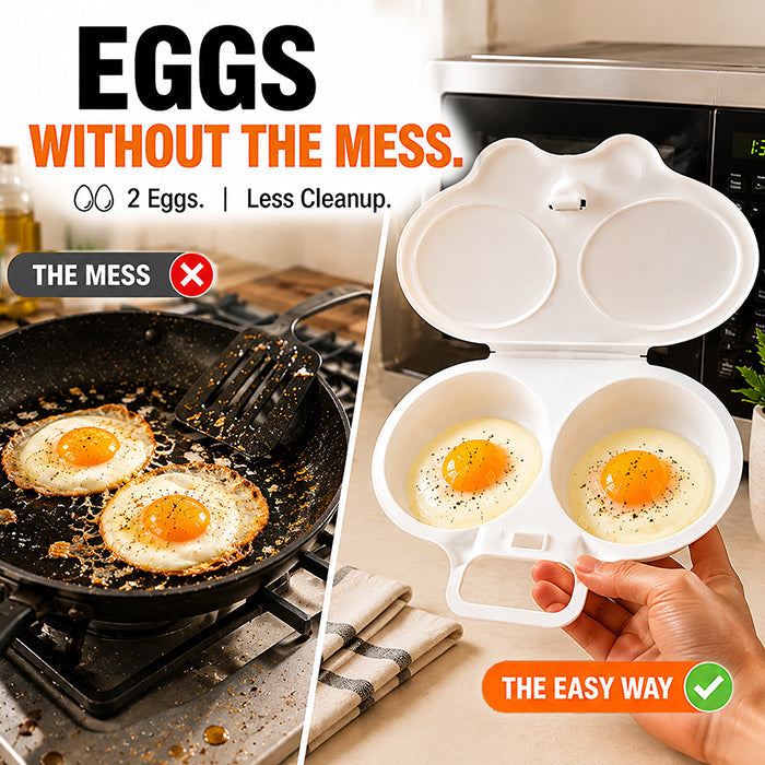 🎁BUY 2 GET 1 FREE! | Microwave Egg Poacher, Dual‑Cavity Non‑Stick, Easy‑to‑Clean