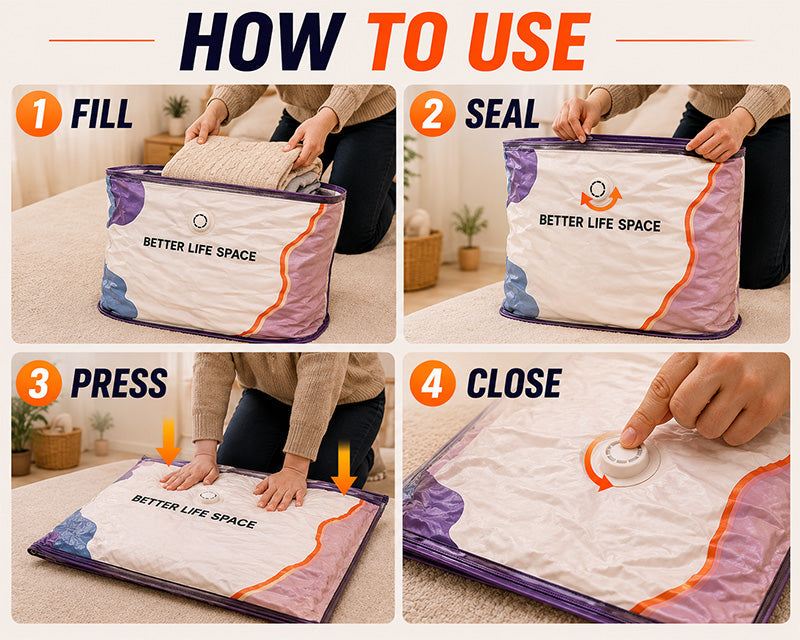 2026 HOT SALE✨ 50% OFF! 🔥No‑Pump Vacuum Storage Bags – Press & seal, no pump needed.