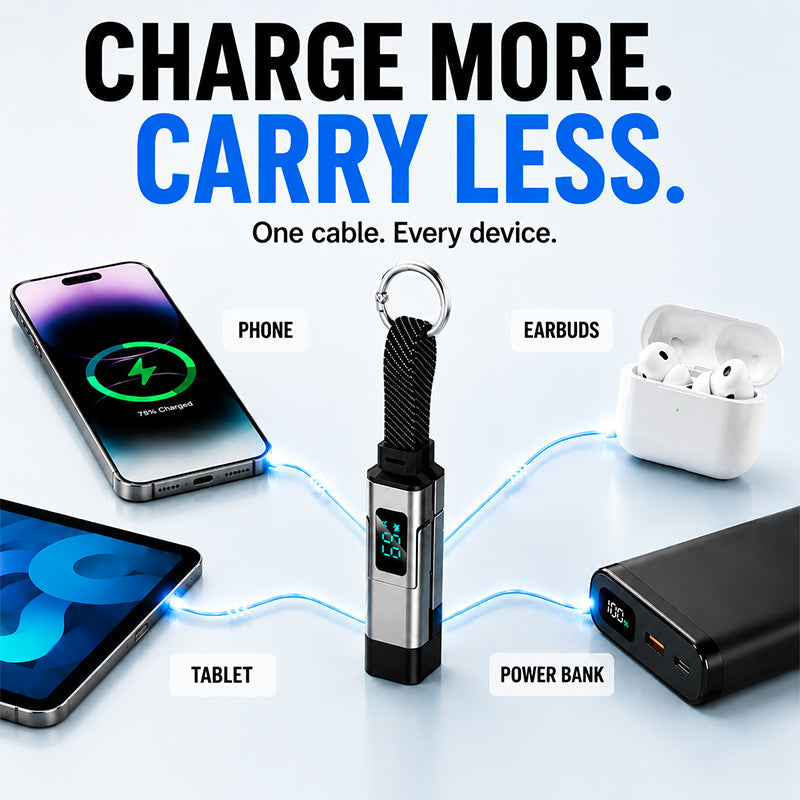 AOAOIO™ 4-in-1 EDC Cable - 65W Fast Charging USB-C Keychain Cord with Digital Display