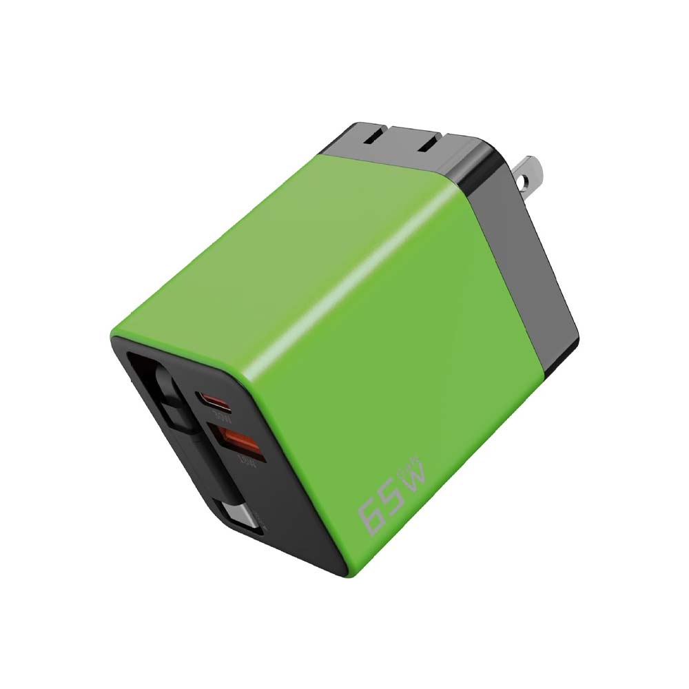 65W All-in-One Fast Charger with Built-In Retractable USB-C Cable