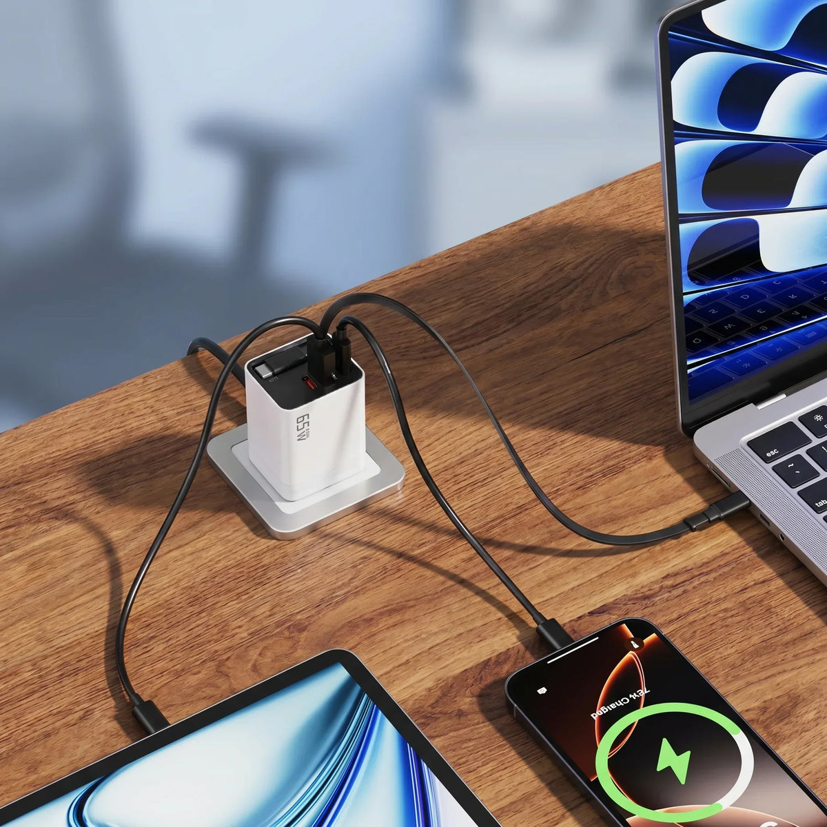 65W All-in-One Fast Charger with Built-In Retractable USB-C Cable
