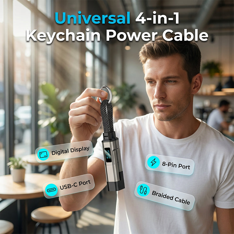 AOAOIO™ 4-in-1 EDC Cable - 65W Fast Charging USB-C Keychain Cord with Digital Display