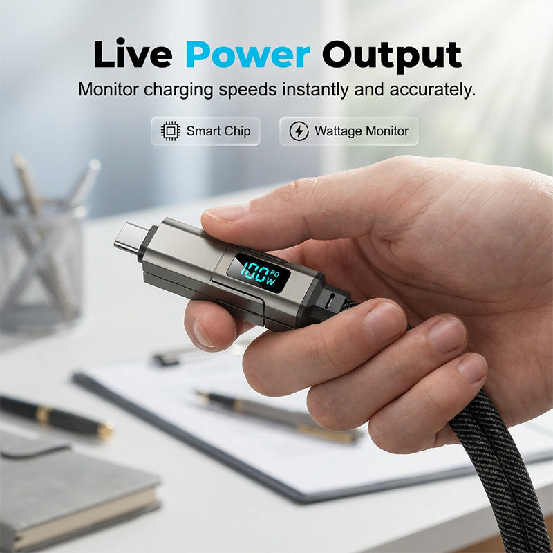 AOAOIO™ 4-in-1 EDC Cable - 65W Fast Charging USB-C Keychain Cord with Digital Display