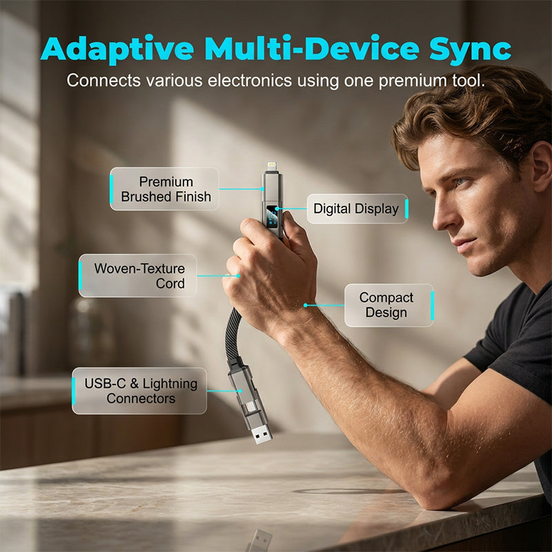 AOAOIO™ 4-in-1 EDC Cable - 65W Fast Charging USB-C Keychain Cord with Digital Display