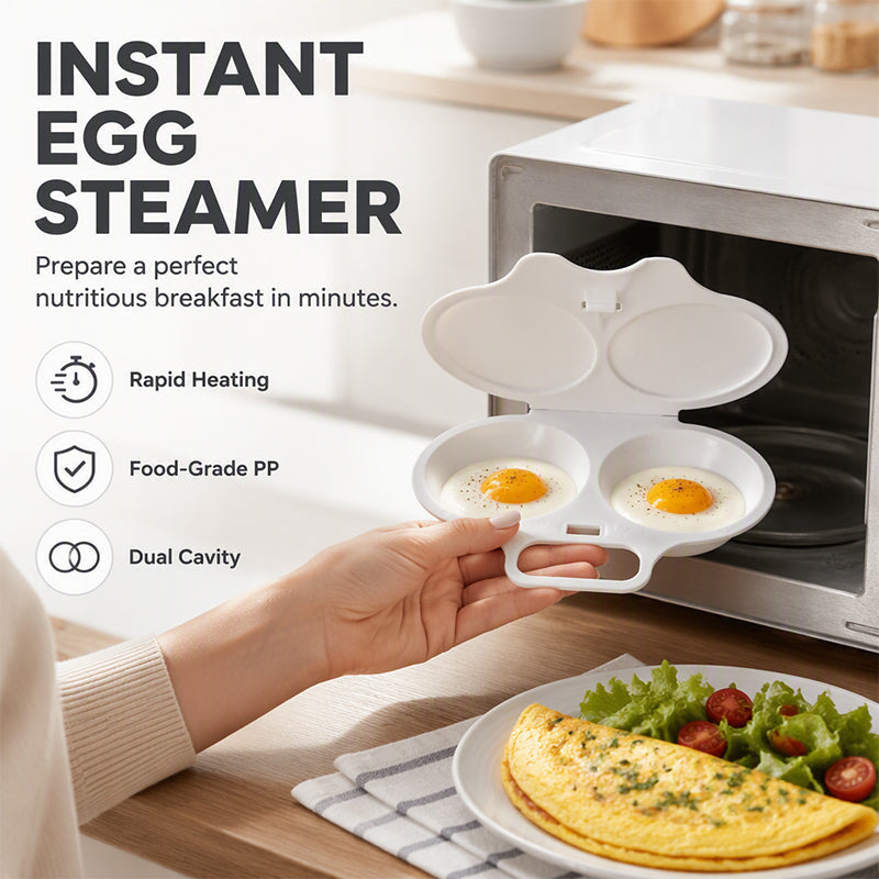 🎁BUY 2 GET 1 FREE! | Microwave Egg Poacher, Dual‑Cavity Non‑Stick, Easy‑to‑Clean