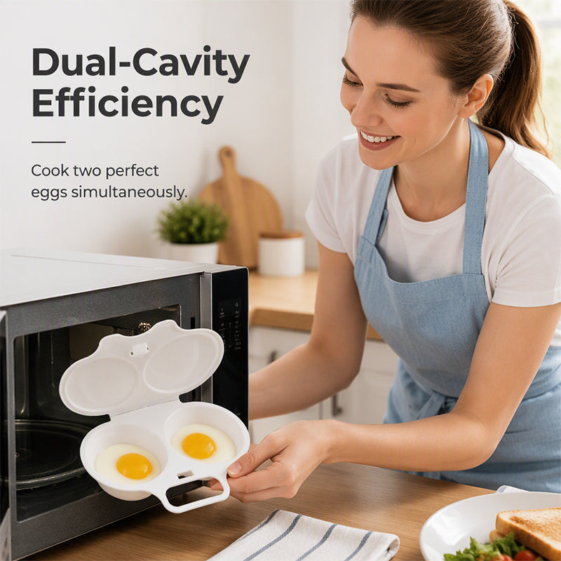 🎁BUY 2 GET 1 FREE! | Microwave Egg Poacher, Dual‑Cavity Non‑Stick, Easy‑to‑Clean